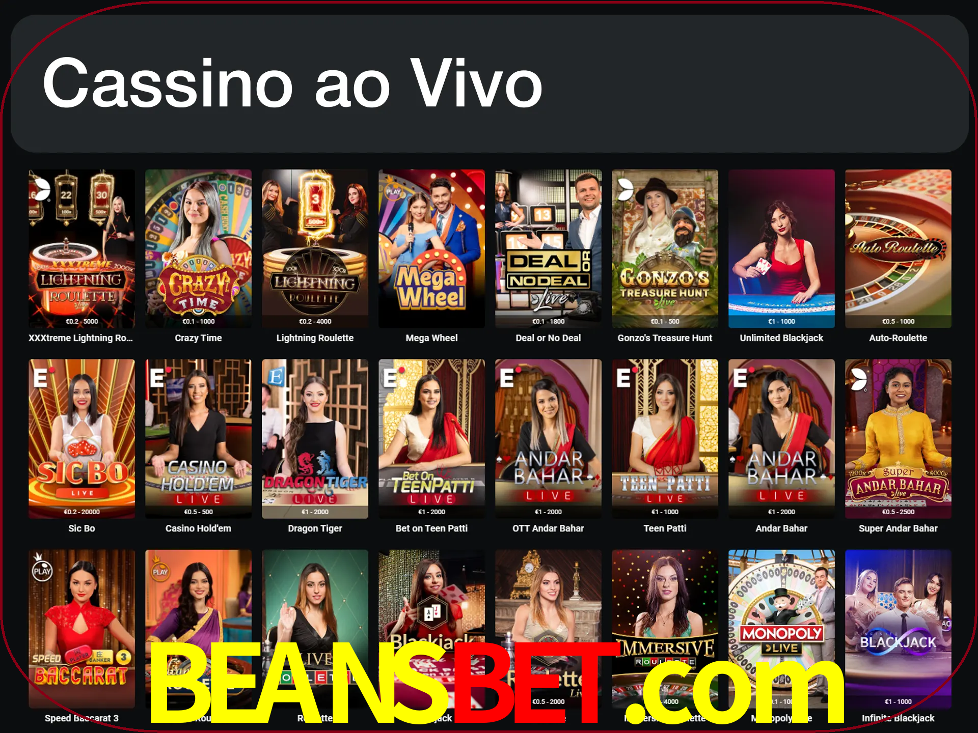 Jogue jogos de cassino com um verdadeiro dealer.