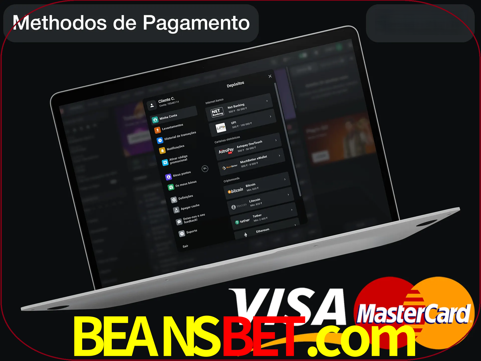 Use seu método de depósito preferido.